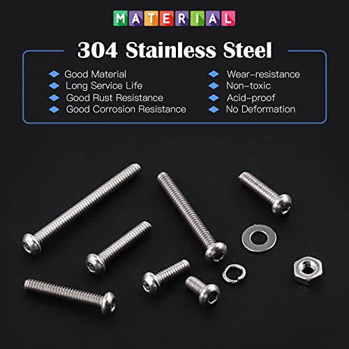 Glarks 1021Pcs M2 Button Head Screws 304 Stainless Steel Hex Socket Cap Screws Bolts and Nuts Washers Assortment Kit with Hex Wrench for Machinery Furniture Car Repair - size: M2 screw assortment kit