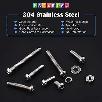 Glarks 1021Pcs M2 Button Head Screws 304 Stainless Steel Hex Socket Cap Screws Bolts and Nuts Washers Assortment Kit with Hex Wrench for Machinery Furniture Car Repair - size: M2 screw assortment kit