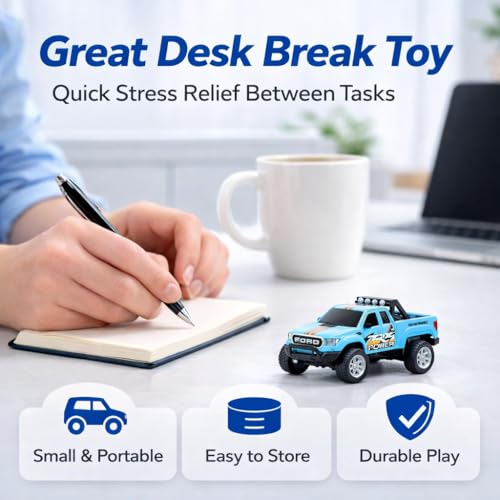 Mini RC Truck, 1/64 Scale Alloy Monster Truck Remote Control Car | 2.4GHz Control, LED Lights, 3-Speed Settings, Cruise Control,Adjustable Steering, Indoor Outdoor Toy for Kids Adults - color: Blue