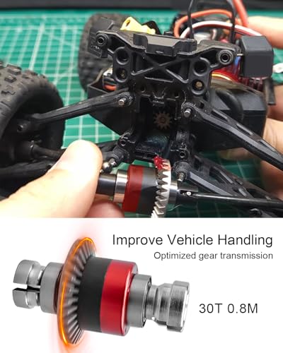 Universal Assembled Differential 30T 0.8Mod Fit for 1/18 ARRMA GROM Typhon Granite GROM Mini Mojave GROM 2S Replace ARA311177 ARA311177V2, 2Pcs Silver/Red