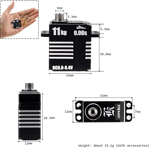 High Torque 11KG Mini All-Metal Digital Servo High Pressure Coreless Motor Micro Servo Programmable for RC Car Robot(270 Degree) - style: 270 Degree