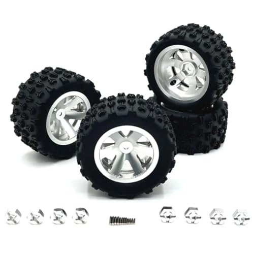 4Packs Metal Upgraded Clamp Wheel Hub Tires for Hyper Go H16BM H16GT H16DR H16PL H14BM RC Car Parts, 12mm Hex 84mm (3.3") Tires for Wltoys Hyper Go SCY 1/12 1/14 1/16 RC Car (Silver) - color: Silver