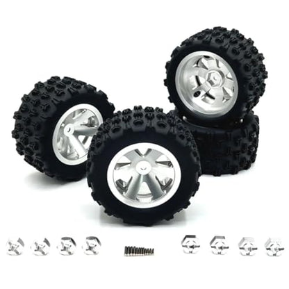 4Packs Metal Upgraded Clamp Wheel Hub Tires for Hyper Go H16BM H16GT H16DR H16PL H14BM RC Car Parts, 12mm Hex 84mm (3.3") Tires for Wltoys Hyper Go SCY 1/12 1/14 1/16 RC Car (Silver) - color: Silver