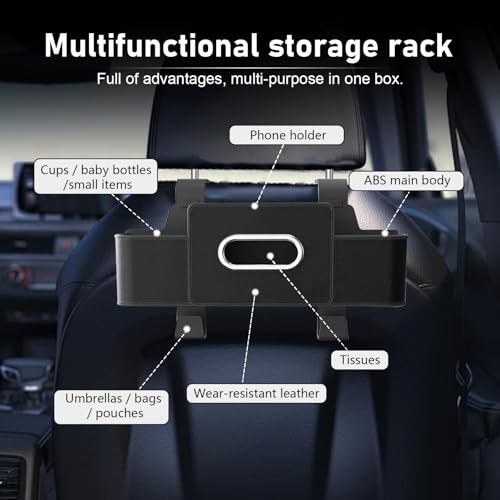 4-in-1 Back Seat Car Organizer, Multifunctional Hanging Back Seat Storage Box, Partition Design with Phone Holder Tissue Box Cup Holders Hooks, Universal for Most Cars SUVs Trucks (Black) - color: Black