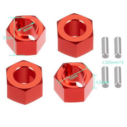 7mm Wheel Hex Hubs Extenders Adapter Kit for Losi Mini-T 2.0 & Mini-B | 1/16 1/18 RC Off-Road Car Truck Red 4pcs Aluminum - color: Red