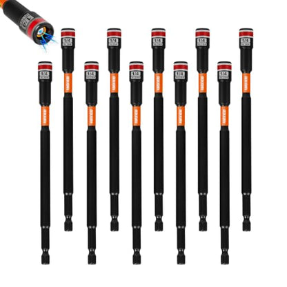 Geinxurn Impact Nut Driver Set, 10 Pieces 6”Long 1/4”6 Point Alloy Steel Magnetic SAE Nut Setter Set Use For Require Installing 1/4 Hex Shank Impact Driver with Case Box - size: 6", style: 1/4"-10pcs