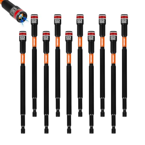 Impact Nut Driver Set, 10 Pieces 6”Long 1/4”6 Point Alloy Steel Magnetic SAE Nut Setter Set Use For Require Installing 1/4 Hex Shank Impact Driver with Case Box - size: 6", style: 1/4"-10pcs
