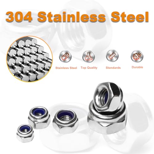 100PCS M5x0.8mm Locknuts Nylon Insert Nut for CNC Machine RC Cars | Metric Nylon Inserted Hex Lock Nuts Self-Lock M5 304 Stainless Steel Self Locking 8mm Hex Nut Driver Tiny Nut - size: M5