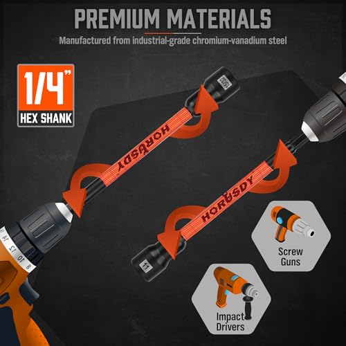 HORUSDY 18Pcs Nut Driver Set SAE and Metric, Impact Magnetic Nut Driver for impact drill, 6 Inch Extra Long Nut Drivers, Cr-V Steel 1/4" Hex Shank Quick Change, with Storage Case - style: 18-Piece Nut Driver Set