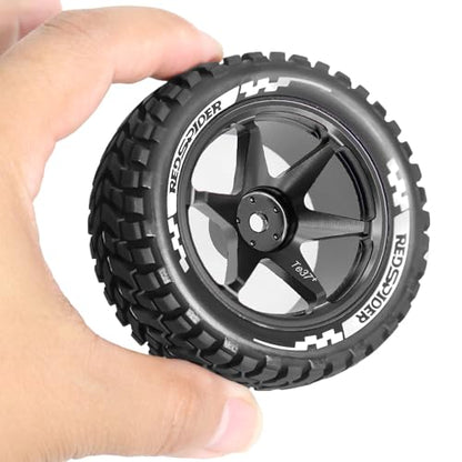 REDSPIDER Aluminum Alloy 1/10 On-Road Rally Wheel Tires 2.95" OD 12mm Hex for 1/10 Tamiya TT01 TT02 XV02 XV01 WLtoys HSP Kyosho WR8 RedCat Sakura HPI (Black) - color: Black
