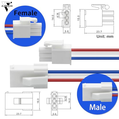 4 Pairs 3-Pin Servo Extension Cables FL4.14mm, Male to Female, 3 Circuit Wire Connector, Cord Wire Cable Suitable for car Truck, Boat and Other, 20cm 22Awg Wire, White, FL4.14-3P