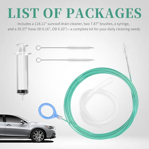 118" Auto Sunroof Drain Cleaning Tool Kit,Flexible Sun Roof Drain Cleaning Tool Kit Includes Brush,Syringe,Hose,Multi-Function Car Sunroof Drains Cleaner Tools Automotive Tools