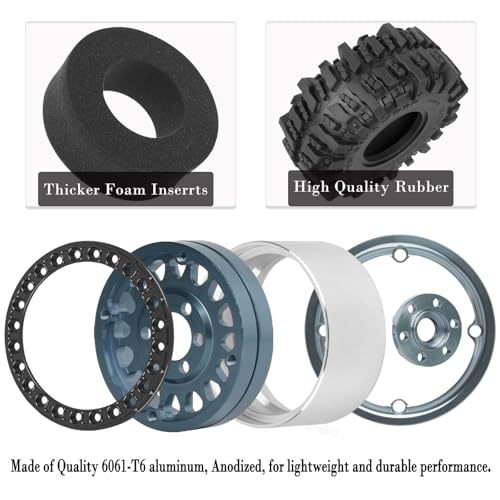 Aluminium RC 1.9" Beadlock Wheels Tires for 1/10 SCX10 90046 AXI03007 TRX4 TRX6 VS4-10 Gen7 Gen8 MST CFX D90 RC Crawler Car,Alloy 1.9 Rims Tires,Titanium - color: Titanium- (Rc 1.9" Tires)