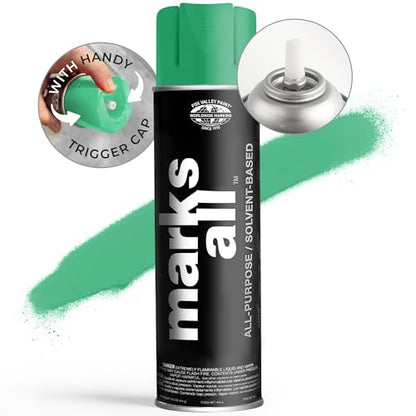Fox Valley 18oz Marks All Solvent-Based Marking Paint Spray, 12-Pack Green APWA – Long-Lasting, Weather-Resistant Spray Paint for Wet or Dry Surfaces Like Metal, Grass, Concrete, Wood, & More - color: Green APWA