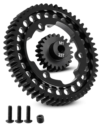 54T M1.0 Harden Steel Main Spur Gear with 23T Pinion Motor Gear Fit for Traxxas 1/10 Maxx 1/10 E-REVO 2.0 VXL 1/5 X-Maxx 1/7 XO-1 1/6 XRT Replace 6481X Hot Racing Spur Gear RC Cars Spare Parts - size: 54T+23T