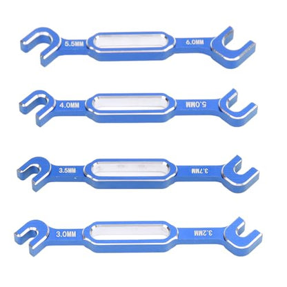 Tyenaza 4Pcs RC Aluminum Alloy Wrench, 3/3.2/3.5/3.7/4/5/5.5/6mm Turnbuckle Nut Ball Joint Remover with Multifunction RC Shock Absorber Plier Repair Tool KitRepair Tool Kit (Blue) - color: Blue