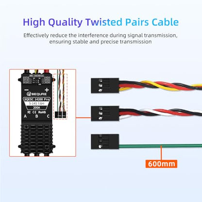 SEQURE 200A Brushless ESC 5-14S Lipo for Drones Helicopters Surfboards | Electric Speed Controller with 12V 15A BEC and 5V Fan AM32 - color: AM32