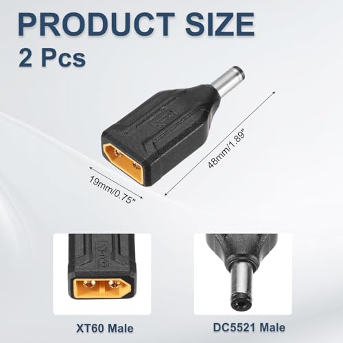 MECCANIXITY 2 Pack XT60 Adapter, XT60 Male to DC5521 Male 5.5 x 2.1mm Wireless Adapter, XT60 Connectors Wireless for Solar Panel, Laptop Power Supply - style: XT60 Male to DC5521 Male