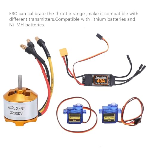 RC Airplane Motor, 2212 KV2200 Brushless Motor 40A XT60T SG90 Servo 6035 Propeller Accessory Kit for RC Aircraft RC Plane Quadcopter Fixed Wing Plane Helicopter Aircraft (Black)