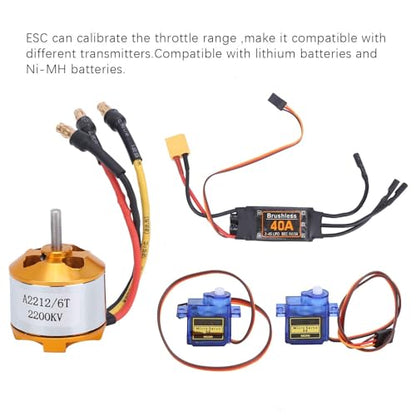 RC Airplane Motor, 2212 KV2200 Brushless Motor 40A XT60T SG90 Servo 6035 Propeller Accessory Kit for RC Aircraft RC Plane Quadcopter Fixed Wing Plane Helicopter Aircraft (Black)