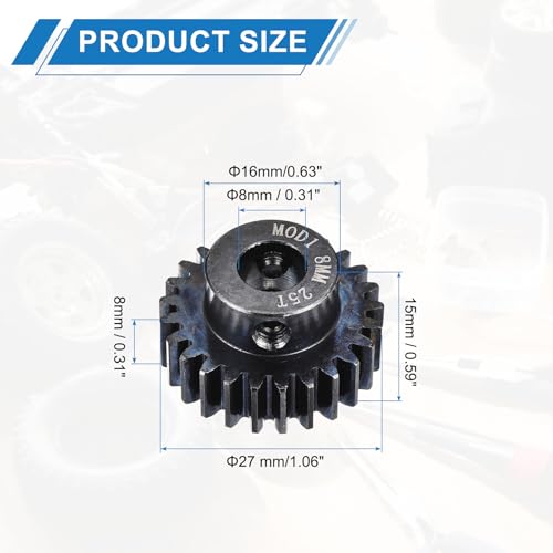 MECCANIXITY 1M 25T 40 Chrome Steel Motor Pinion Gears, 1.06" x 1.1" RC Motor Gears Fits 8mm Shaft Bore for RC Vehicles Truck Drift Remote Control Car Off-Road Crawler Parts, Black - style: 25T