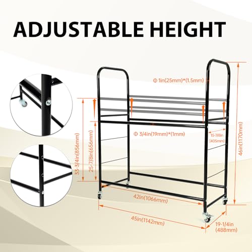 KUAFU 45''H X 20''D X 46''W Tire Storage Rack Garage Shelving Steel Rolling | Tire Stand with Wheels & Protective Cover 8 Tires Capacity Adjustable Height