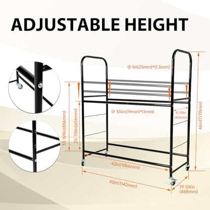 KUAFU 45''H X 20''D X 46''W Tire Storage Rack Garage Shelving Steel Rolling | Tire Stand with Wheels & Protective Cover 8 Tires Capacity Adjustable Height