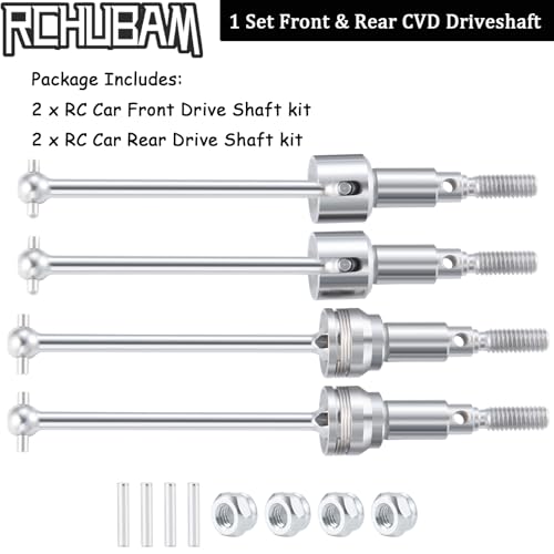 RCHUBAM Front & Rear CVD Driveshaft with M4 Nut for 1/16 RC Truck HBX 16889 | 1 Set Steel Wheel Drive Shafts,RC Upgrade Parts