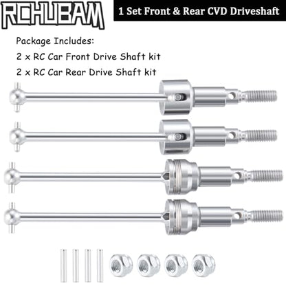 RCHUBAM Front & Rear CVD Driveshaft with M4 Nut for 1/16 RC Truck HBX 16889 | 1 Set Steel Wheel Drive Shafts,RC Upgrade Parts