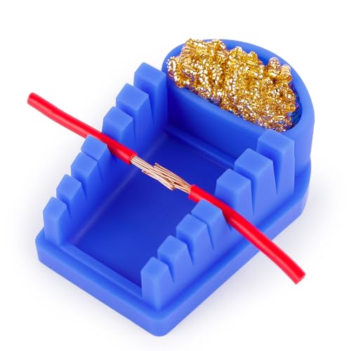 YIHUA S200 Blue Heat-Resistant Silicone Soldering Wire Holder with Brass Wool Cleaner, 6 Grooves, Storage Tray, Helping Hands Soldering Wire Welding Fixture, Compatible Diameter 32-7AWG - color: Blue