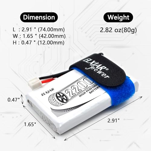 (2-Pack) 7.4V 2200mAh 8C Li-Po Battery for FrSky Taranis Q X7, X7S | 2S rechargeable battery for ACCST RC transmitters and remote controllers; includes B3 balance charger. Size: 77 x 44 x 11mm.