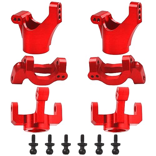 Aluminum Steering Blocks Caster Blocks C-Hubs Stub Axle Carriers Knuckles Set C-Cup Upgrades Parts Compatible with 1/18 LaTrax Teton Desert Prerunner Rally RC Car,Replace #7532 7552X (Red) - color: Red