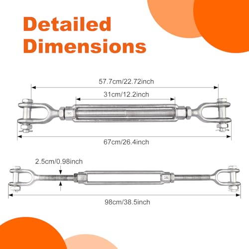 1 x 12 Inch Turnbuckle Forged Galvanized Steel Jaw and Jaw Turnbuckles for Cable Rail Rigging Rope Chain, 10,000 lbs Working Load Limit, 1PCS (1" X 12") - size: 1" X 12"