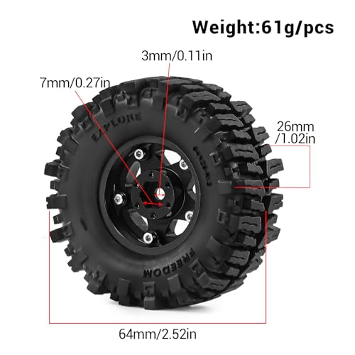 1.3" Beadlock Wheels and Tires for SCX24 TRX4M 1/18 1/24 RC Crawlers – Aluminum Rims, Soft Rubber Tires with Foam Inserts, Easy-Install Upgrade Parts (Black 255) - color: Black 255