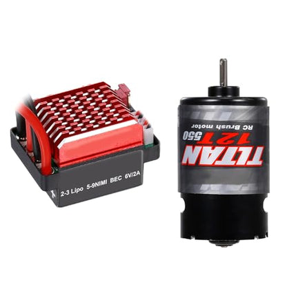 HUIOP RC Motor, 550 12T Brushed Motor with 60A/360A ESC Brushed Electric Speed Controller 6V/2A for Racing Car Truck Replacement for TRAX4 1/10