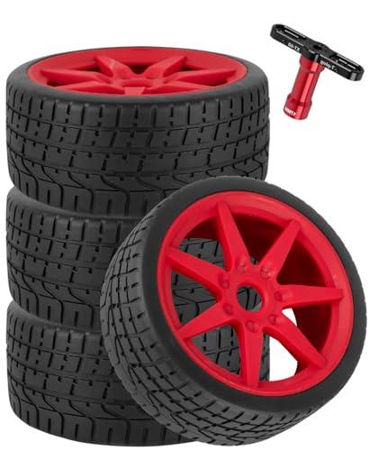RC Highway Tires Wheel for 1/7 Infraction 6S BLX/Limitless,1/8 Typhon 6s BLX,7 Spokes Wheel Rim & Rubber Highway Tires RC Drift Tires,Red - color: Red - (4pcs Highway Tires)