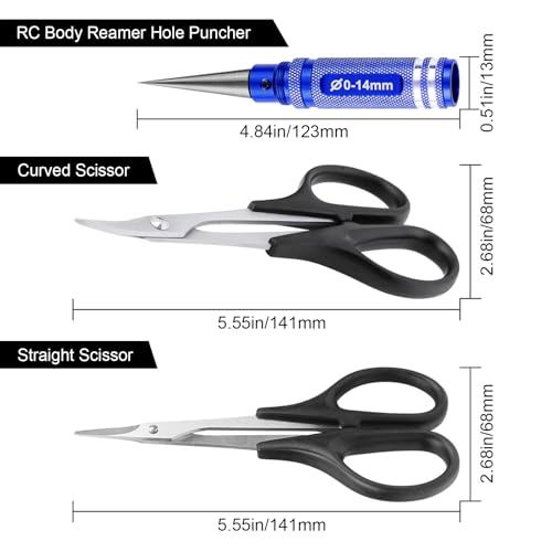 RC Body Reamer Hole Puncher, Curved Scissors & Straight Scissor RC Car Body Mounting 3pc Combo Set,0-14mm Hole (Blue) - color: Blue