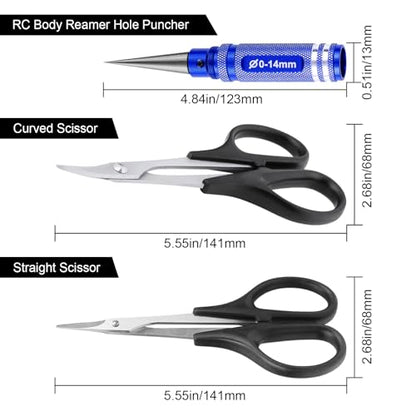 RC Body Reamer Hole Puncher, Curved Scissors & Straight Scissor RC Car Body Mounting 3pc Combo Set,0-14mm Hole (Blue) - color: Blue