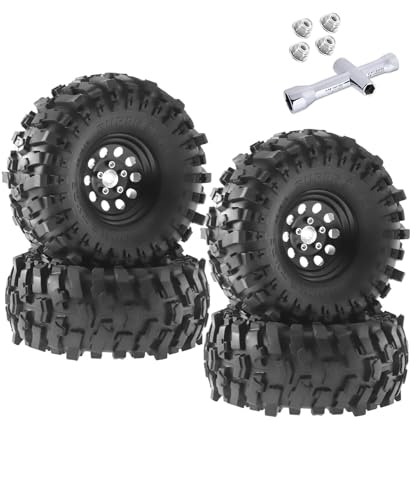 Aluminum RC 1.9 Beadlock Wheel Rims and Tires for 1/10 RC Crawler Car SCX10 SCX10 II 90046 SCX10 III AXI03007 SCX10 Pro TRX4 TRX6 D90 Gen7/8 VS4-10 MST CFX,1.9 Beadlock Wheels and Tires,Black