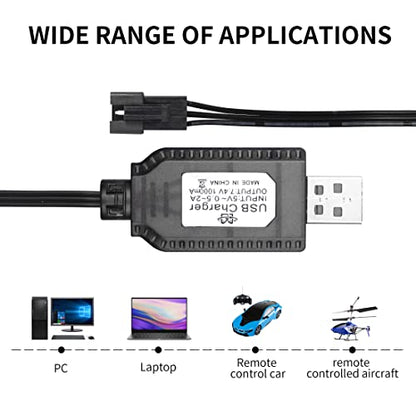 YACSEJAO 2 Pack 7.4V LiPo Battery USB Charger Cable with SM-3P Plug Connector for RC Model Vehicle Buggy Car Truck Boat