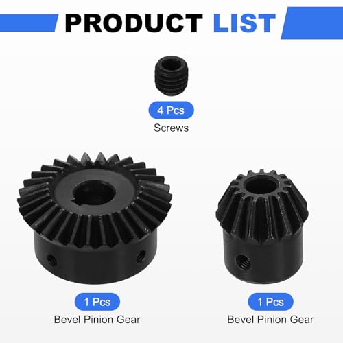 uxcell 2Pcs Tapered Bevel Gears Set, 1.5 Mod 1:2 (15T/30T) Harden Steel Straight Bevel Gear, 90 Degree Steering Motor Gears, (8/12mm Shaft Hole with Keyway) - size: 8/12mm