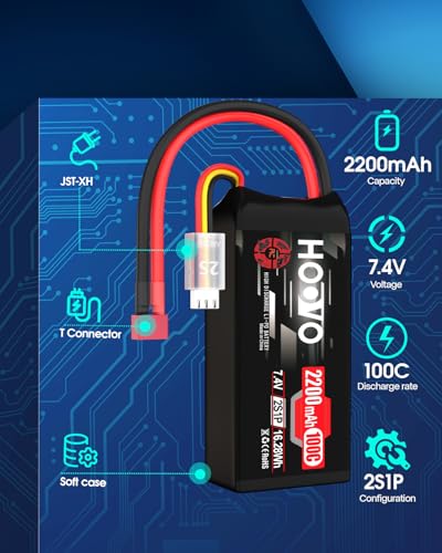HOOVO 2S Shorty Lipo Battery 2200mAh 100C 7.4V RC Lipo Battery T Plug 2Pack | for FPV Racing Drone RC Airplane Helicopter Quadcopter Car - style: 2S 2200mAh 80C-Deans