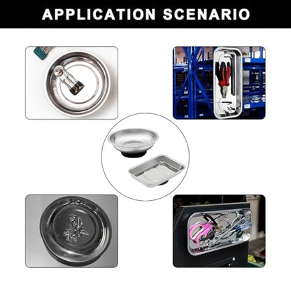 2 PCS Magnetic Parts Tray Set, Stainless Steel 3.6"×2.5" Square and 3" Round Magnetic Trays, Mechanic Tool Tray Holder for Screw, Sockets, Bolts, Nuts, Small Metal Parts - color: 3.6"×2.5" Square+3" Round
