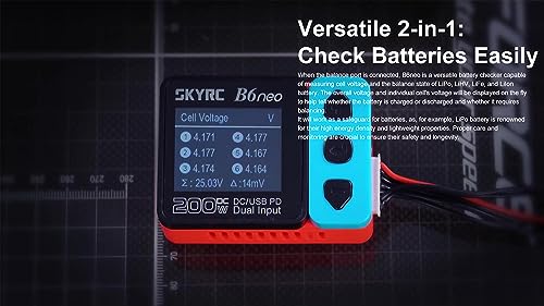 B6 neo B6neo 200W Smart Charger PD 80W for RC Helicopter, Aircraft Li-Polymer/Life/Li-Ion/NiMH/NiCd/Lead Batteries (Mysterious Black)