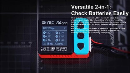B6 neo B6neo 200W Smart Charger PD 80W for RC Helicopter, Aircraft Li-Polymer/Life/Li-Ion/NiMH/NiCd/Lead Batteries (Mysterious Black)