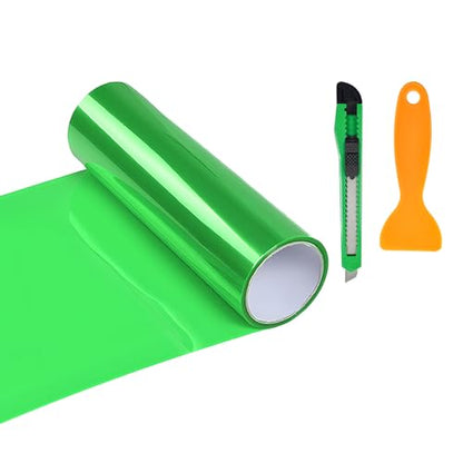 Car Headlight Vinyl Film, 48"×11.8" Self-Adhesive Car Headlight Tint Sticker with Squeegee & Cutter, Waterproof Wrap Film Roll for Vehicle Headlights Taillights Fog Lights (Green) - color: Green