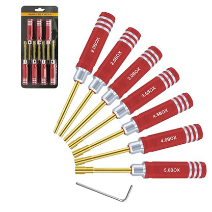 Hex Nut Driver Set - RC Car Tool Kit 2.0mm 2.5mm 3.0mm 3.5mm 4.0mm 4.5mm 5.0mm Hexagonal Head Nut Screwdriver for Axial SCX24 Wheel Fixing RC Models Car Boat Helicopter 7Pcs Red - color: Red