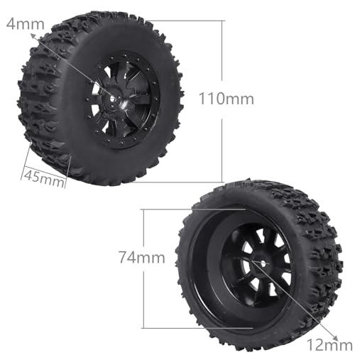 RC Wheel Set 4pcs Tires and Wheels Rims Pre-Glued SCT Tires for 1:10 RC Short Course Truck Slash 4x4 2WD VKAR 10SC HPI Losi SCT Redcat Blackout SC (Style A) - style: Style A