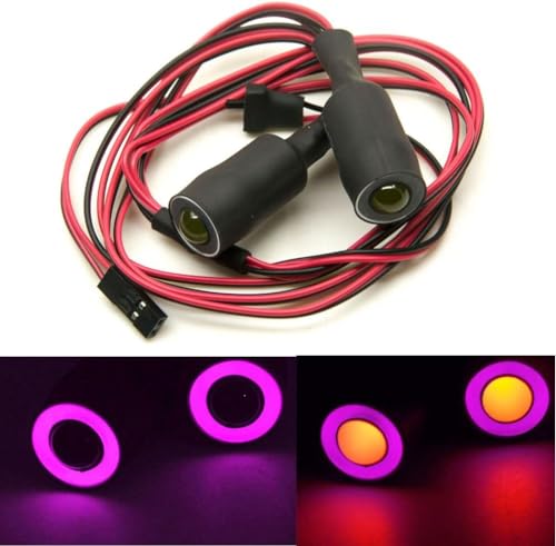 MOHERO 2 LEDs Angel Eyes & Demon Eyes LED Light Headlights for 1/10 RC Model Crawler Cars Headlamps (Purple+Yellow, 13mm) - color: Purple+Yellow, size: 13mm
