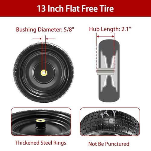 13" Flat Free Tires Compatible with Gorilla Carts,4.00-6 Solid Rubber Wheels with 5/8"Bearings,2.1"Offset Hub for Wagon Tire,Trailer Tire,Wagon Wheel Replacement,13 Trailer Tire Wheel(2-Pack) - size: 2pcs